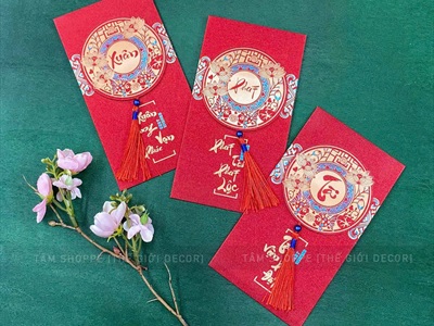 Set 06 bao lì xì giấy ánh kim họa tiết tròn nổi 3D [06 Chữ - Cao cấp] BAOLIXI-04